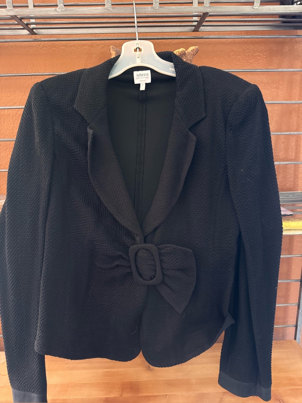 Armani Collezioni Women's Black Textured Bow-Front Blazer 8